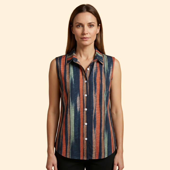 Women's classic sleeveless button-down blouse Sleeveless cut for Office Wear