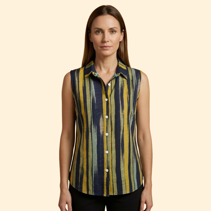 Women's classic sleeveless button-down blouse Sleeveless cut for Office Wear