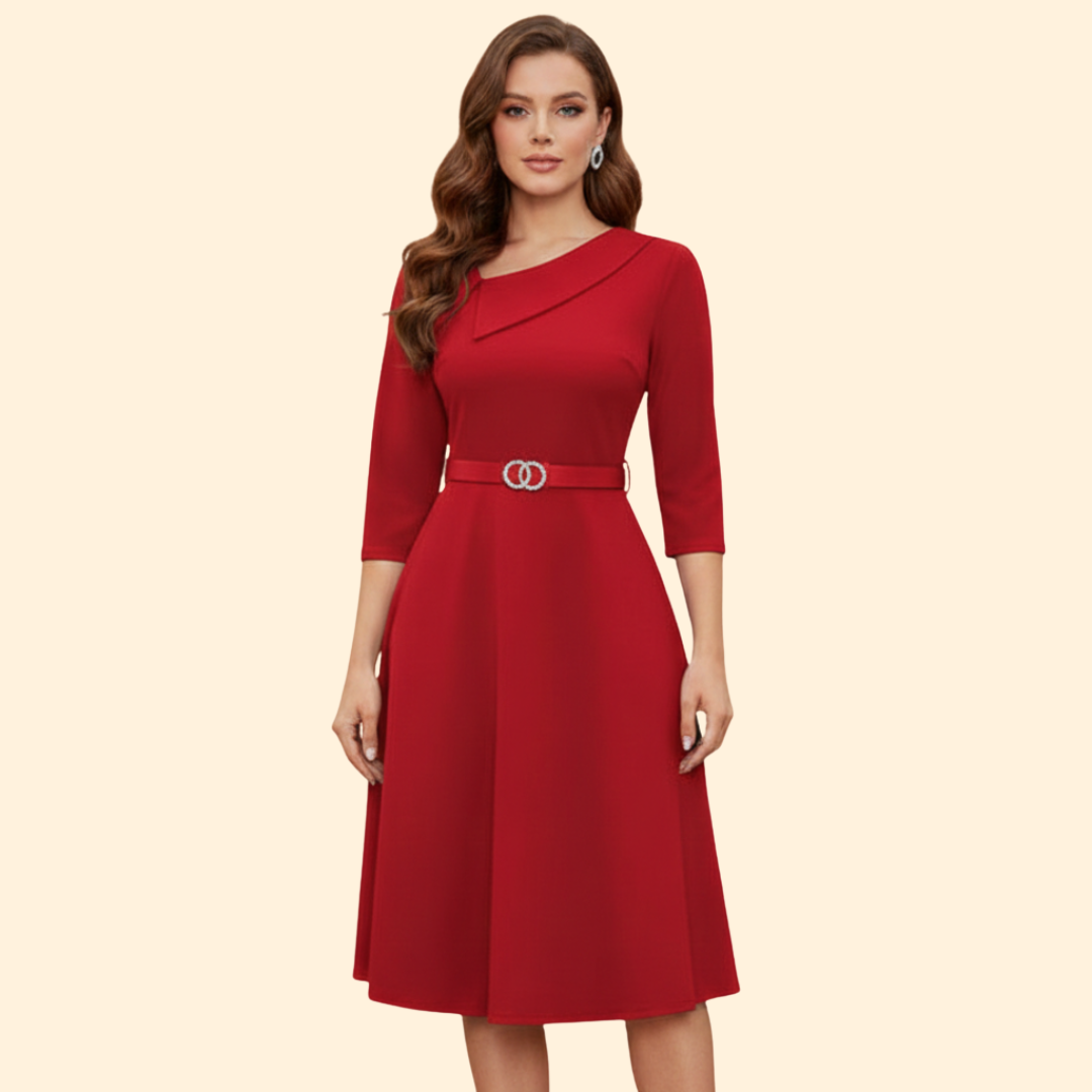 Women's Asymmetrical Neck Belted Dress