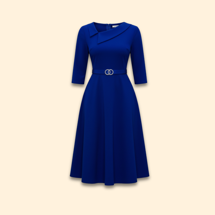 Women's Asymmetrical Neck Belted Dress