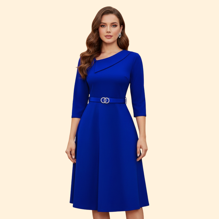 Women's Asymmetrical Neck Belted Dress