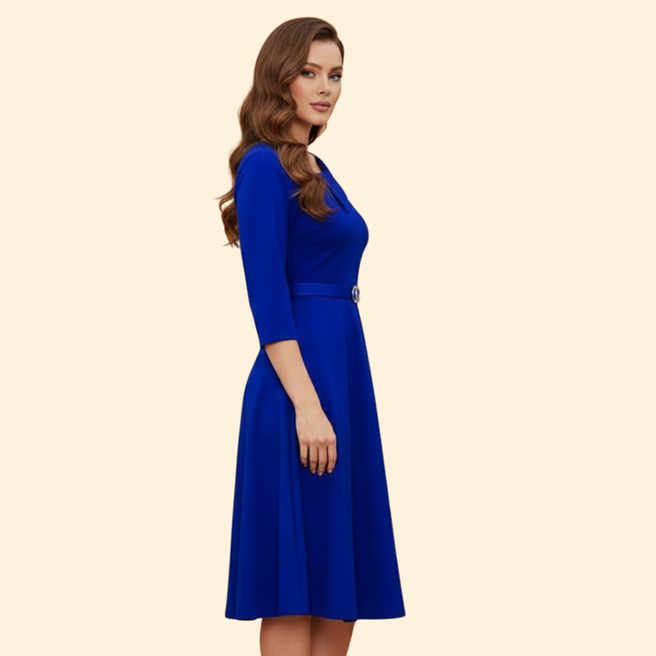 Women's Asymmetrical Neck Belted Dress