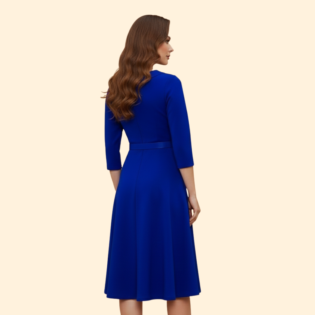 Women's Asymmetrical Neck Belted Dress