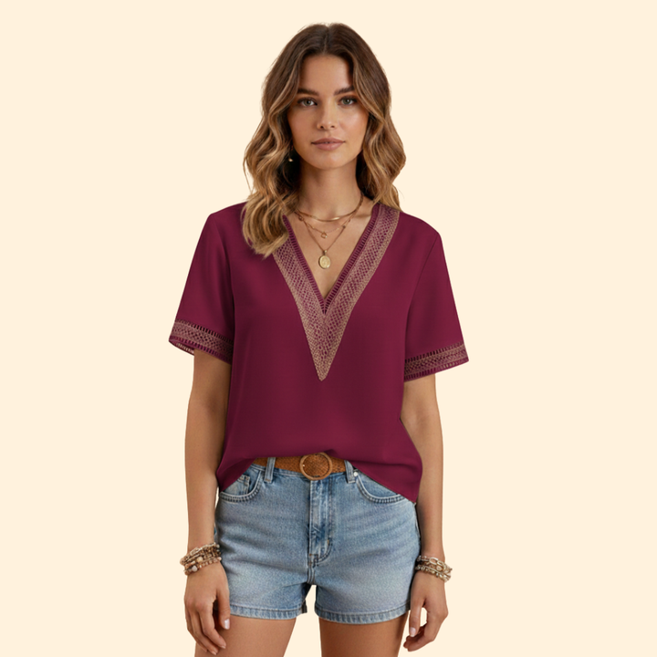 Women's Elegant Lace V-neck Blouse