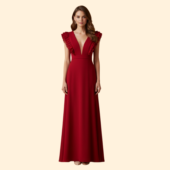 Women's Elegant Ruffled V-Neck Dress