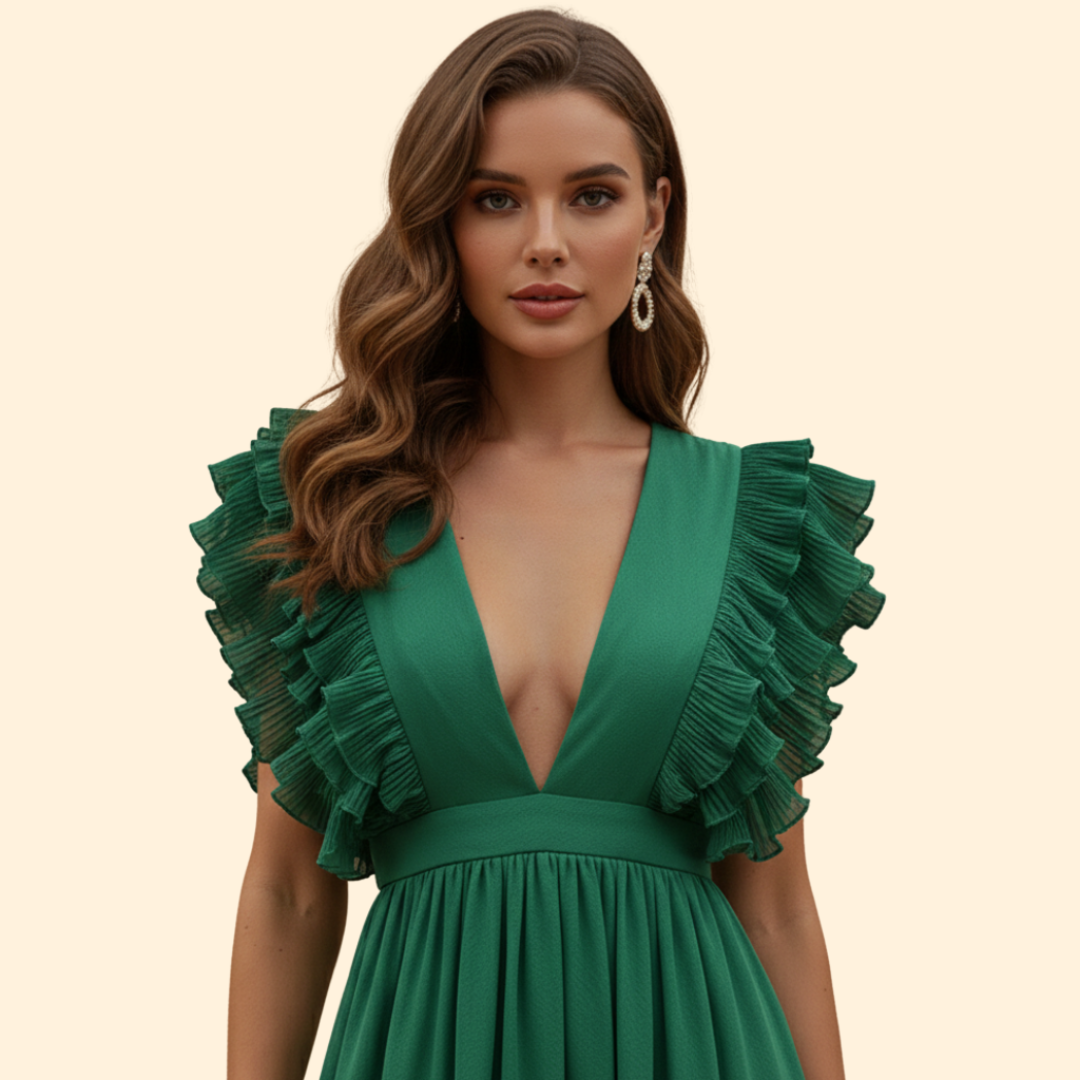 Women's Elegant Ruffled V-Neck Dress