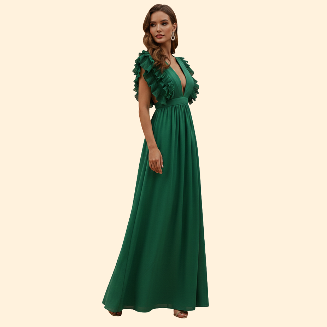 Women's Elegant Ruffled V-Neck Dress