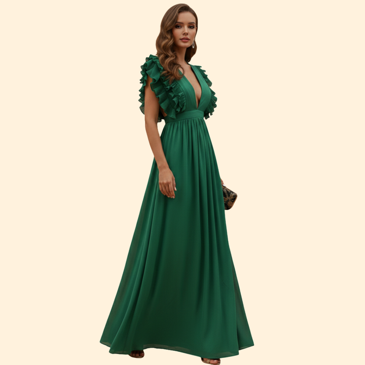 Women's Elegant Ruffled V-Neck Dress