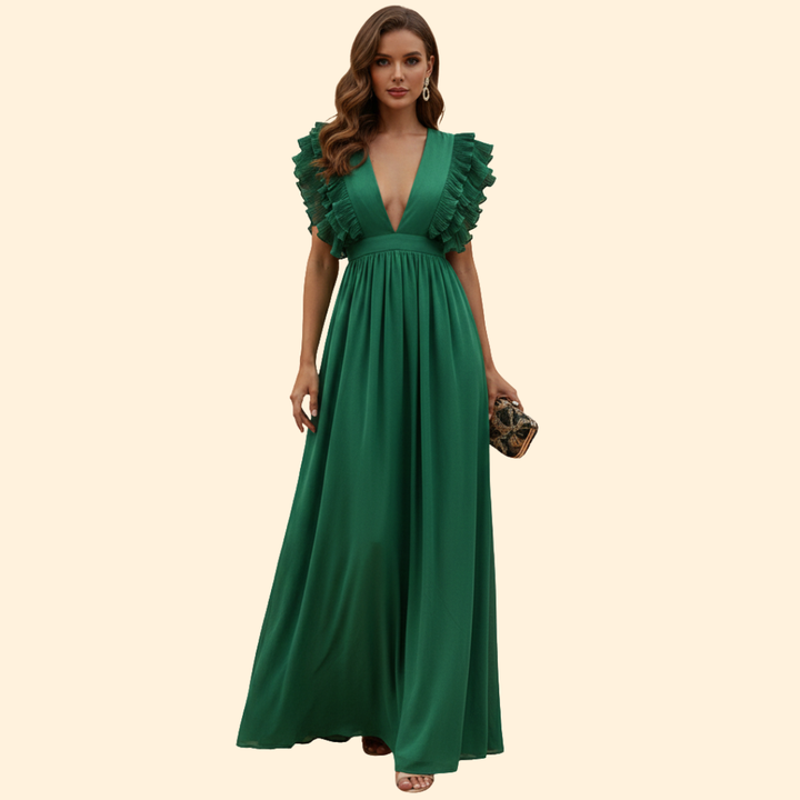 Women's Elegant Ruffled V-Neck Dress