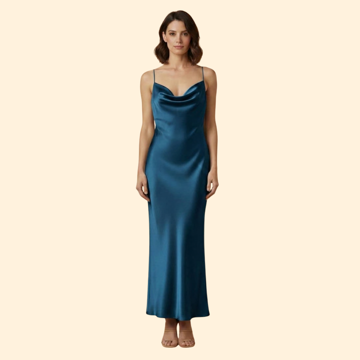 Women's Elegant Satin Cowl Neck Dress