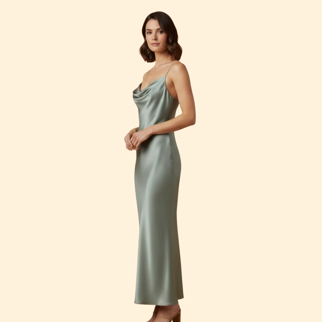 Women's Elegant Satin Cowl Neck Dress