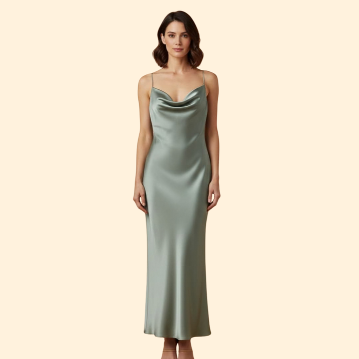 Women's Elegant Satin Cowl Neck Dress