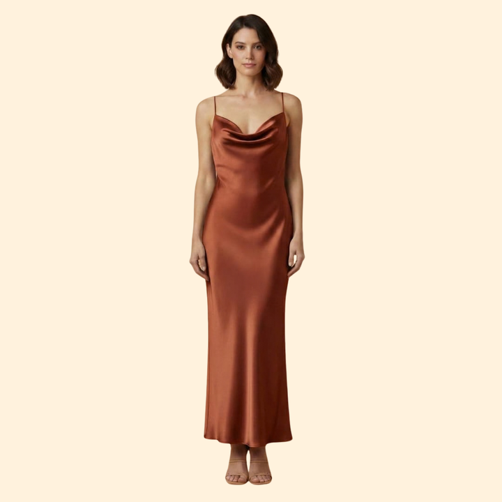 Women's Elegant Satin Cowl Neck Dress