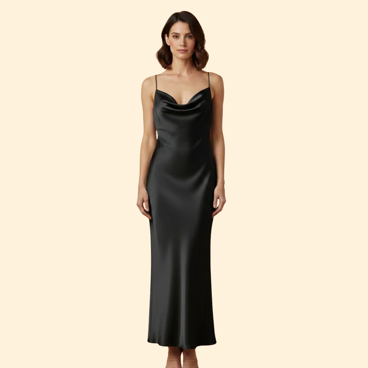 Women's Elegant Satin Cowl Neck Dress