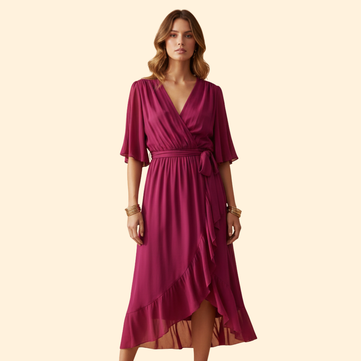 Women's Flowy Chiffon V-Neck Dress