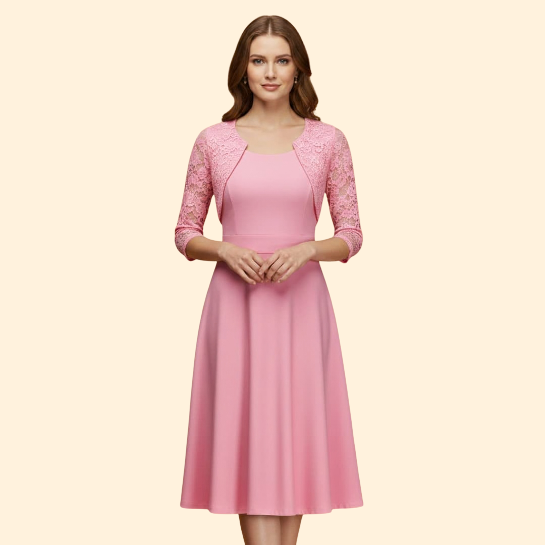Women's Lace Sleeve Midi Dress