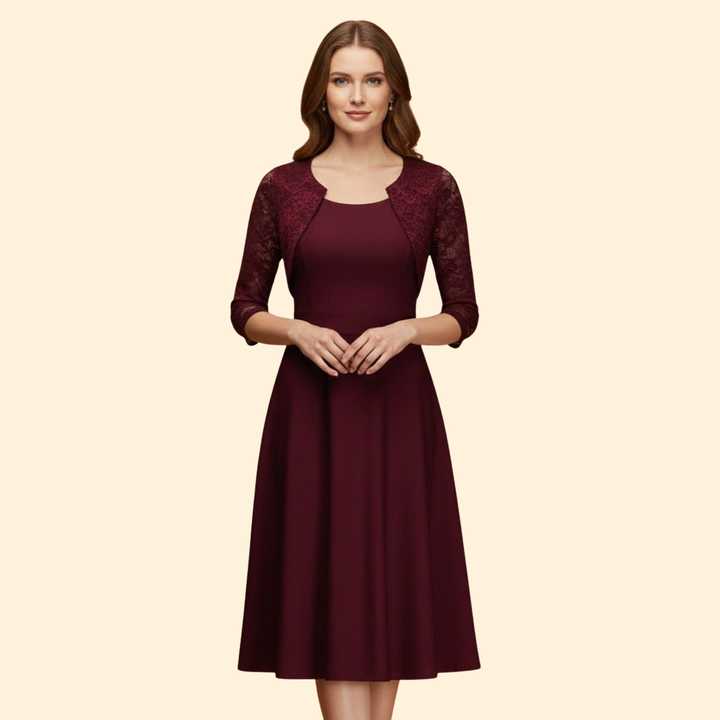 Women's Lace Sleeve Midi Dress