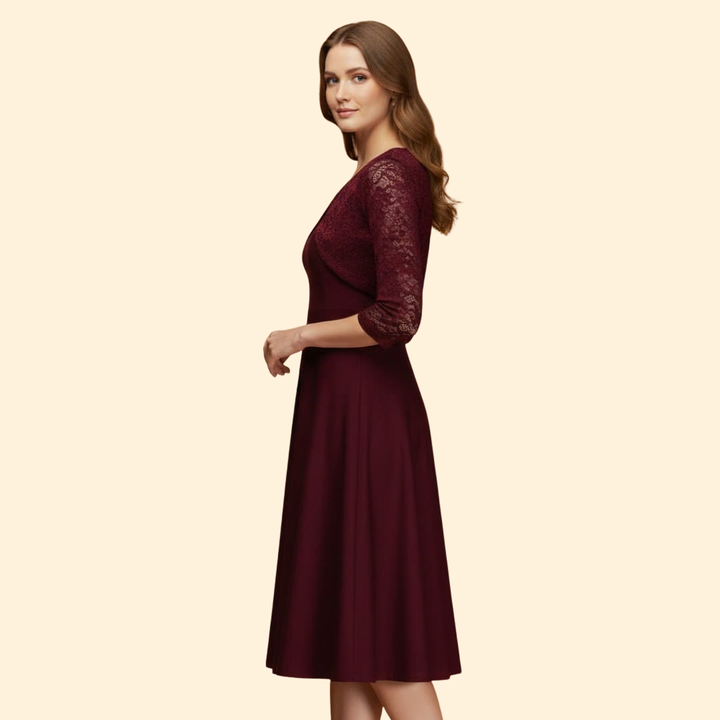 Women's Lace Sleeve Midi Dress
