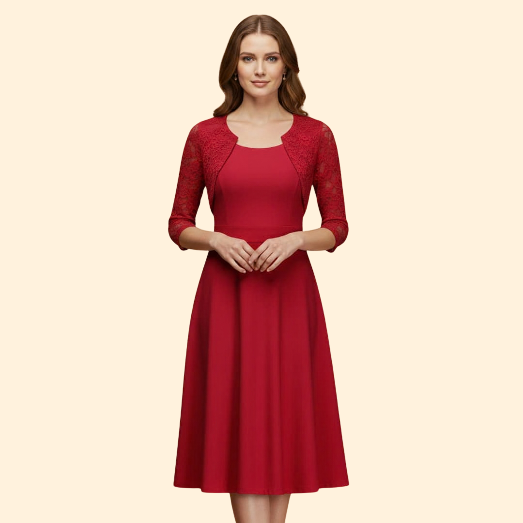 Women's Lace Sleeve Midi Dress