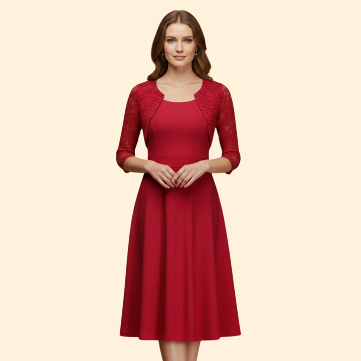 Women's Lace Sleeve Midi Dress