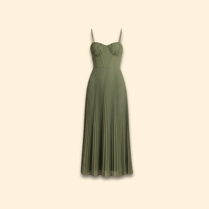 Women's Pleated Tulle Bustier Midi Dress