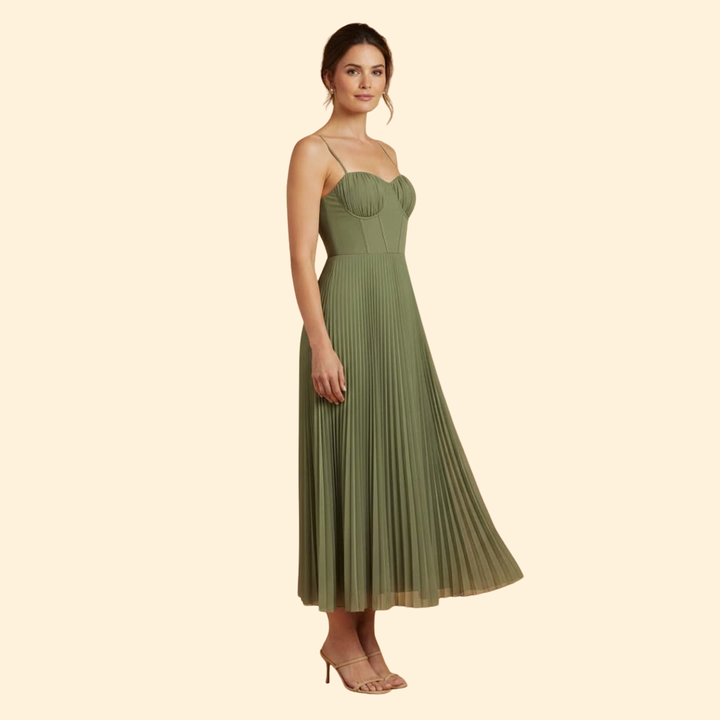 Women's Pleated Tulle Bustier Midi Dress