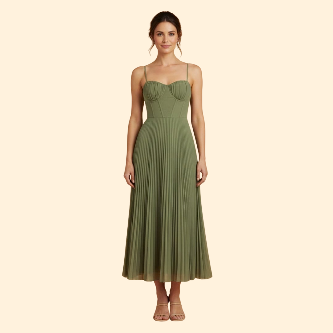 Women's Pleated Tulle Bustier Midi Dress