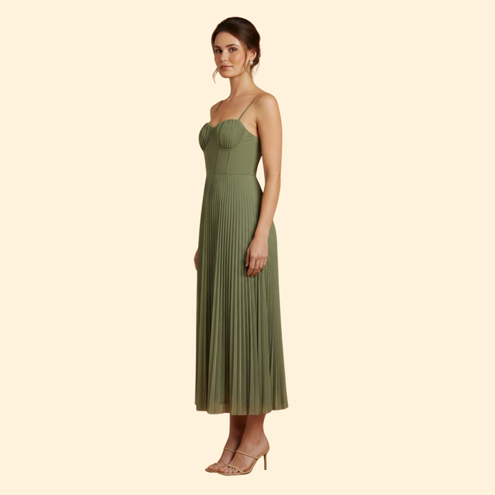 Women's Pleated Tulle Bustier Midi Dress