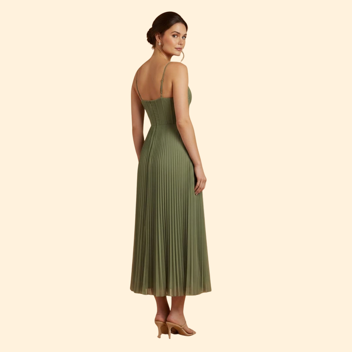 Women's Pleated Tulle Bustier Midi Dress