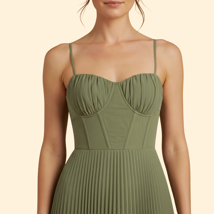 Women's Pleated Tulle Bustier Midi Dress