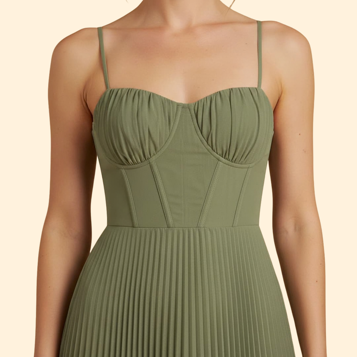 Women's Pleated Tulle Bustier Midi Dress