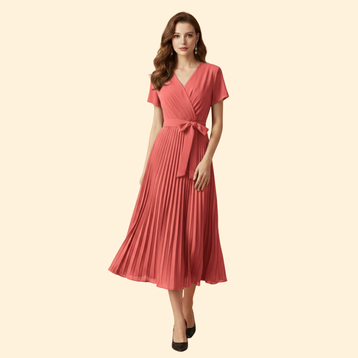 Women's Pleated V-Neck Dress