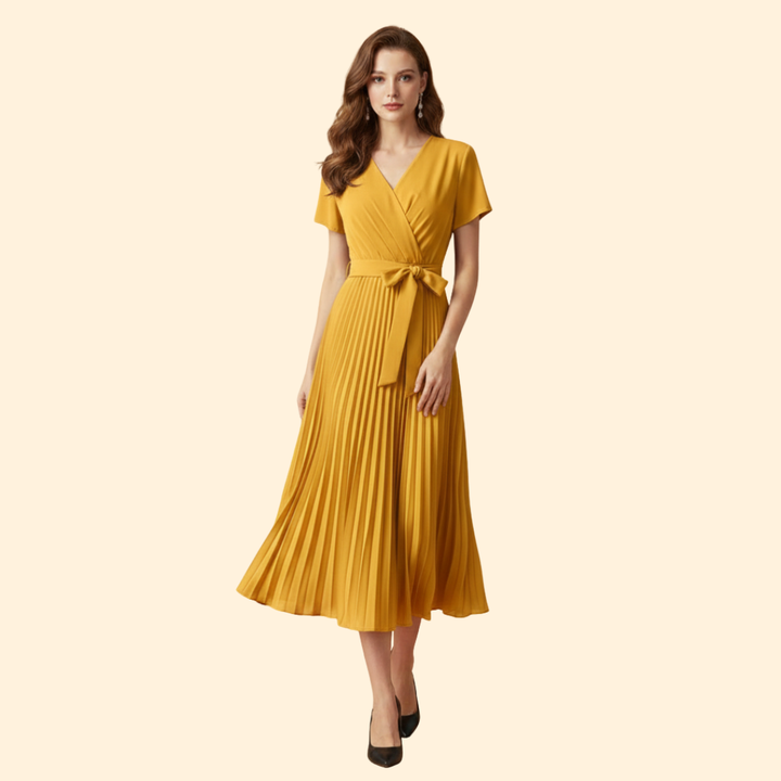 Women's Pleated V-Neck Dress