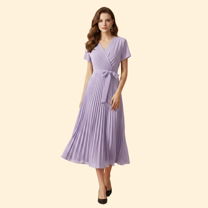 Women's Pleated V-Neck Dress