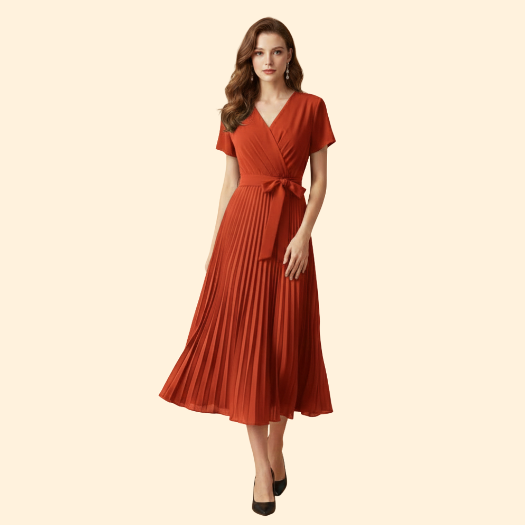 Women's Pleated V-Neck Dress