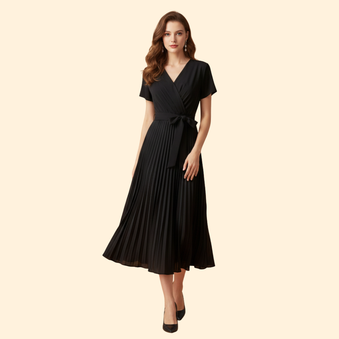 Women's Pleated V-Neck Dress
