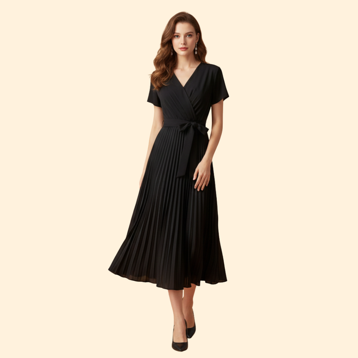 Women's Pleated V-Neck Dress