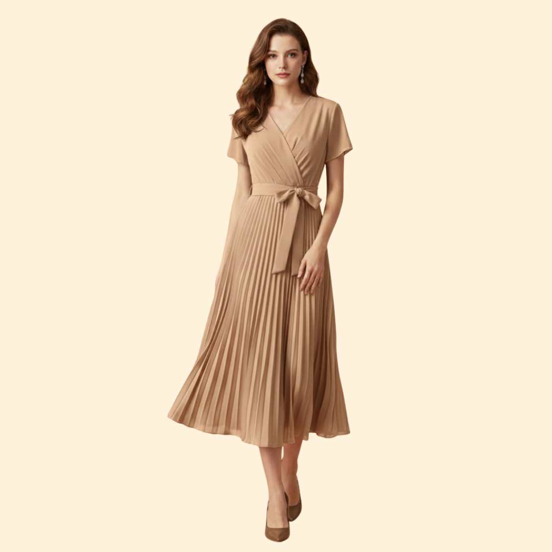 Women's Pleated V-Neck Dress
