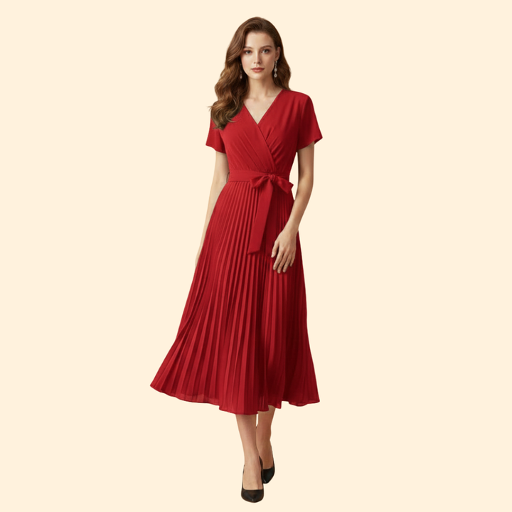 Women's Pleated V-Neck Dress