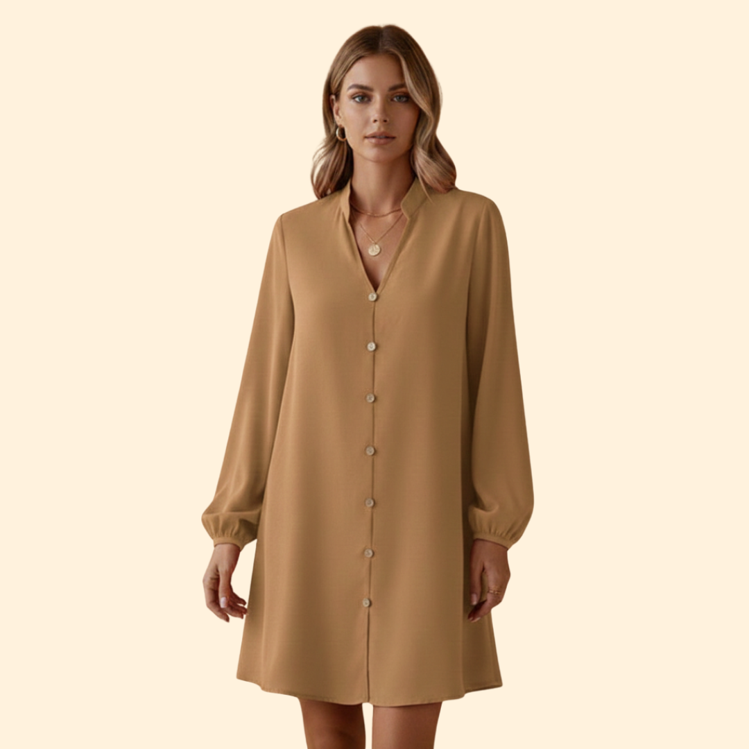 Women's Puff Sleeve Button Placket Dress