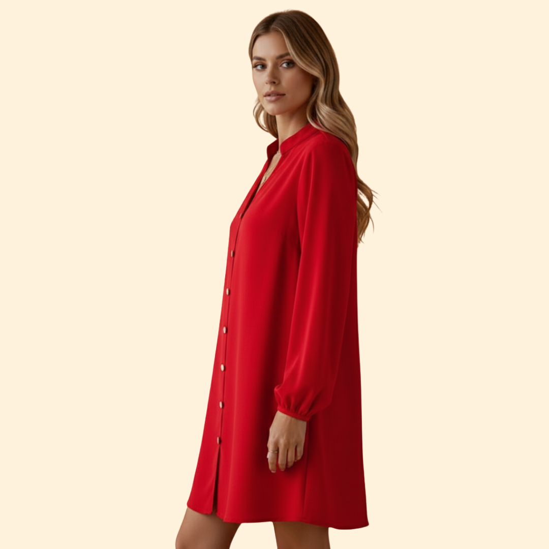 Women's Puff Sleeve Button Placket Dress
