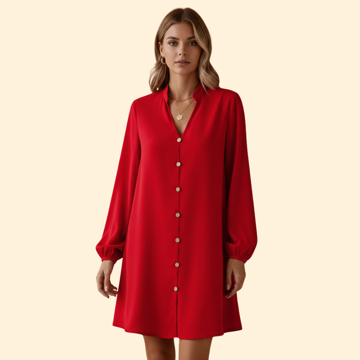 Women's Puff Sleeve Button Placket Dress