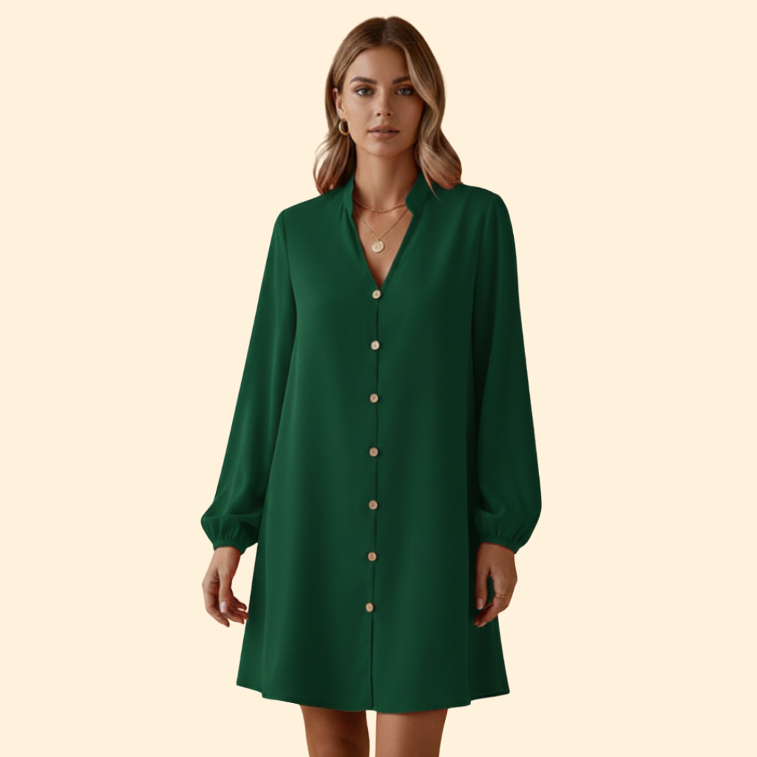 Women's Puff Sleeve Button Placket Dress