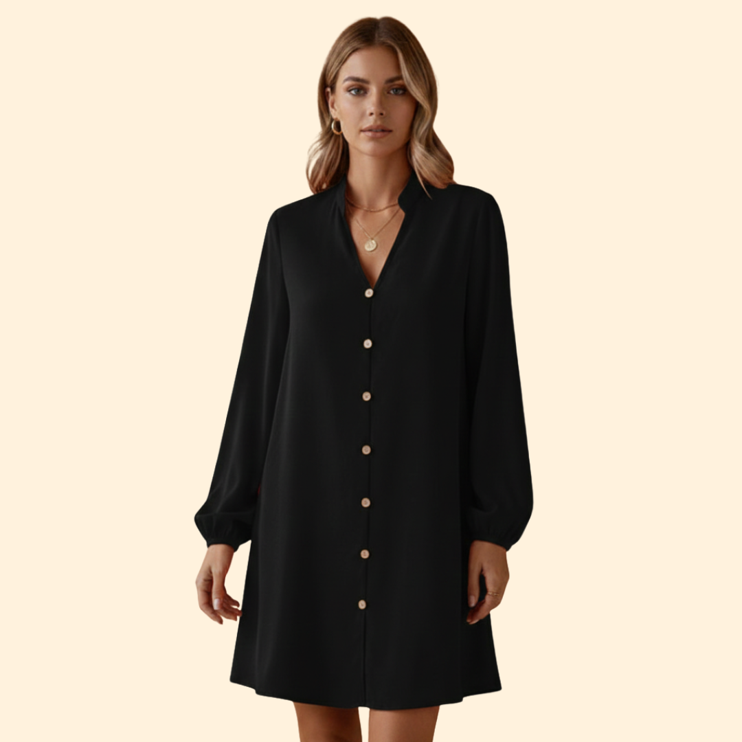 Women's Puff Sleeve Button Placket Dress