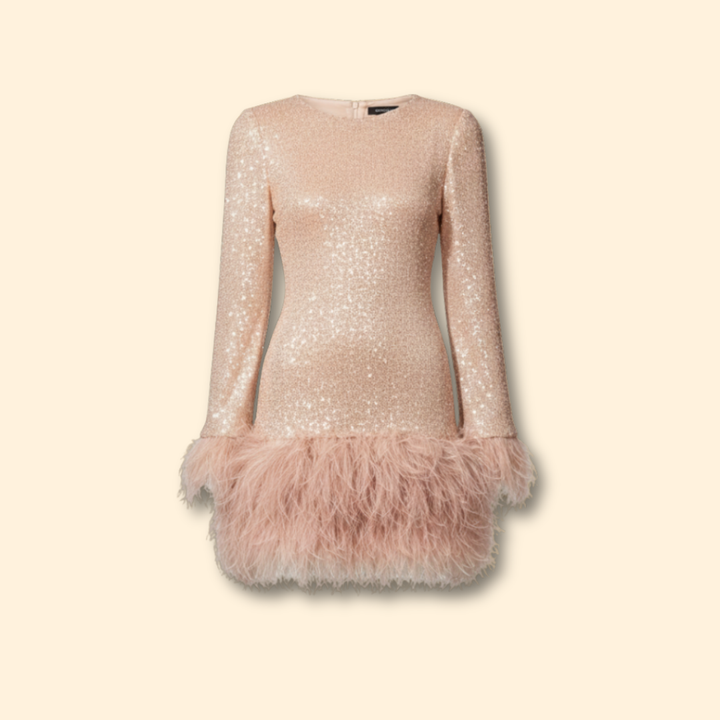 Women’s Sequin Feather Trim Dress