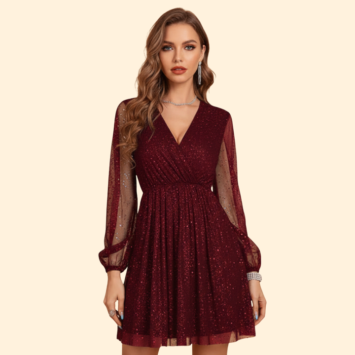 Women's Sequin Sheer Sleeve Dress