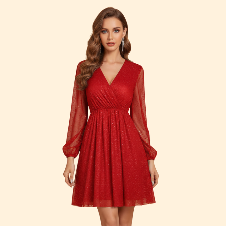 Women's Sequin Sheer Sleeve Dress