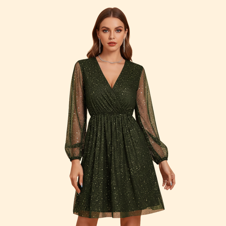 Women's Sequin Sheer Sleeve Dress