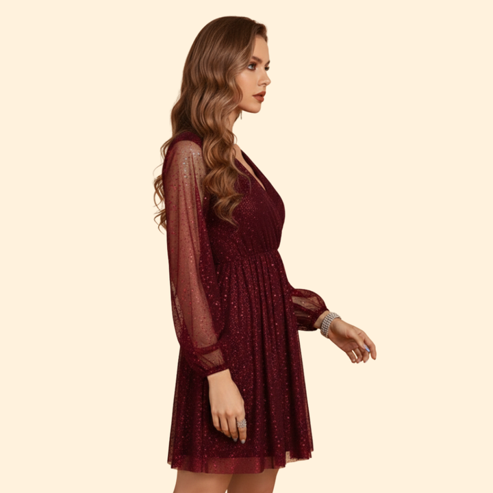 Women's Sequin Sheer Sleeve Dress