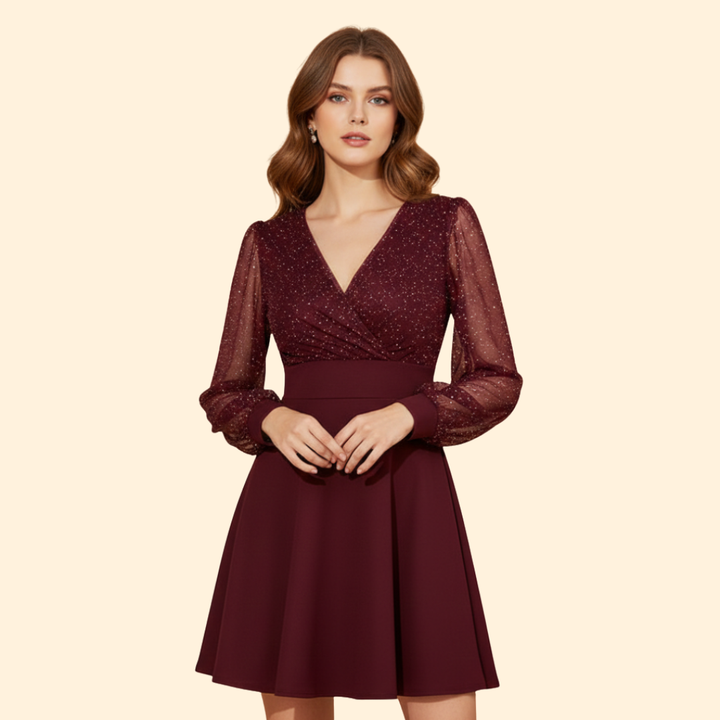 Women's Sparkling Sheer Sleeve Dress